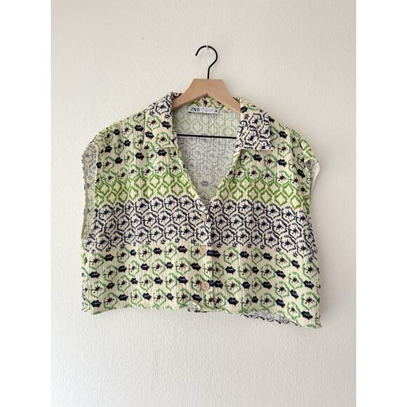 Zara Cropped Tank Top Woman’s Beach Vacation Linen Blend Size Extra Large - Picture 2 of 7